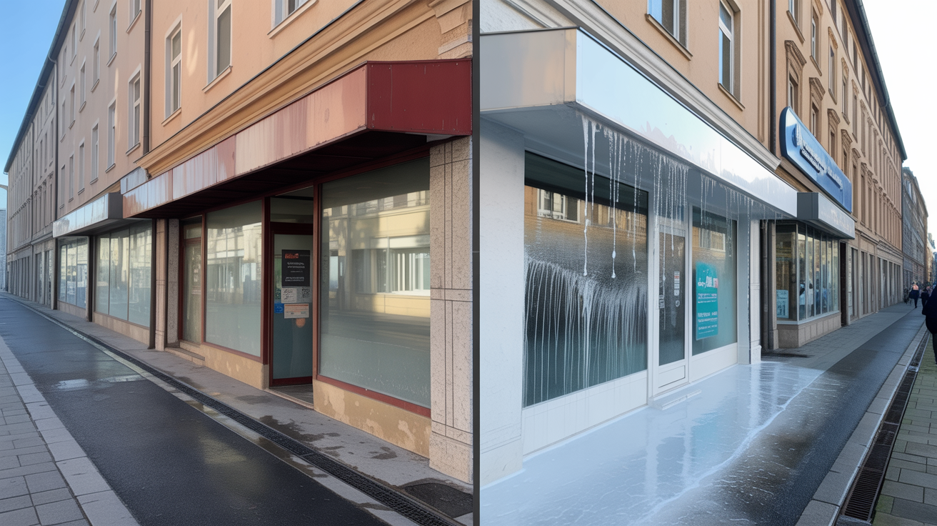 Before and after: Geschäftsgebäude