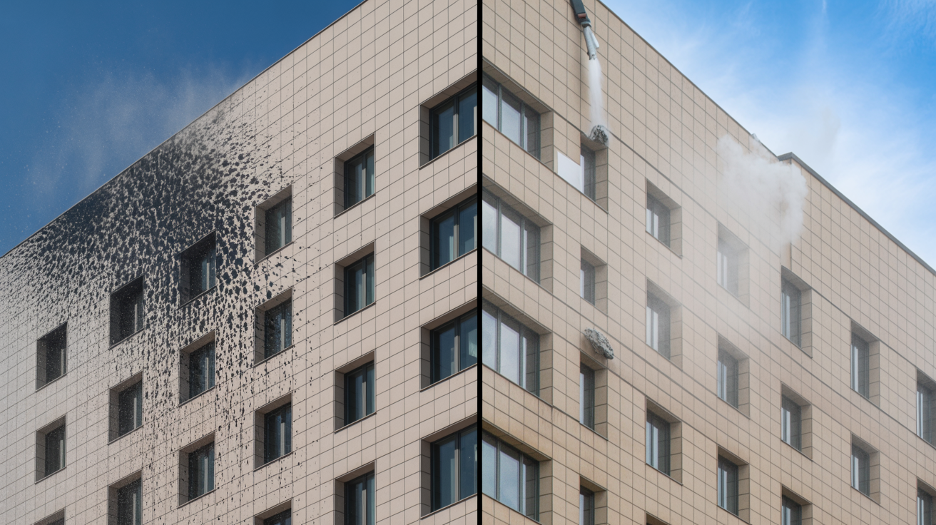 Before and after: Gebäudefassade