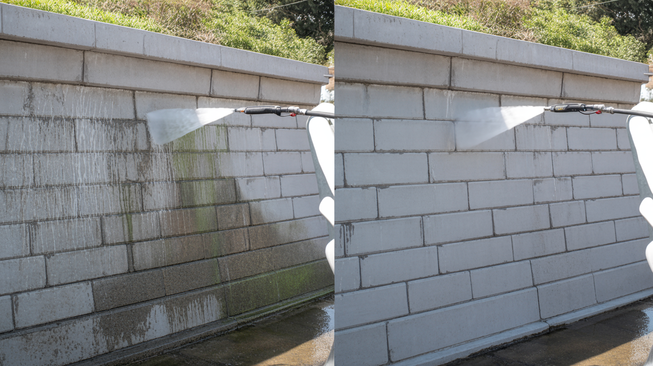 Before and after: Stützmauer